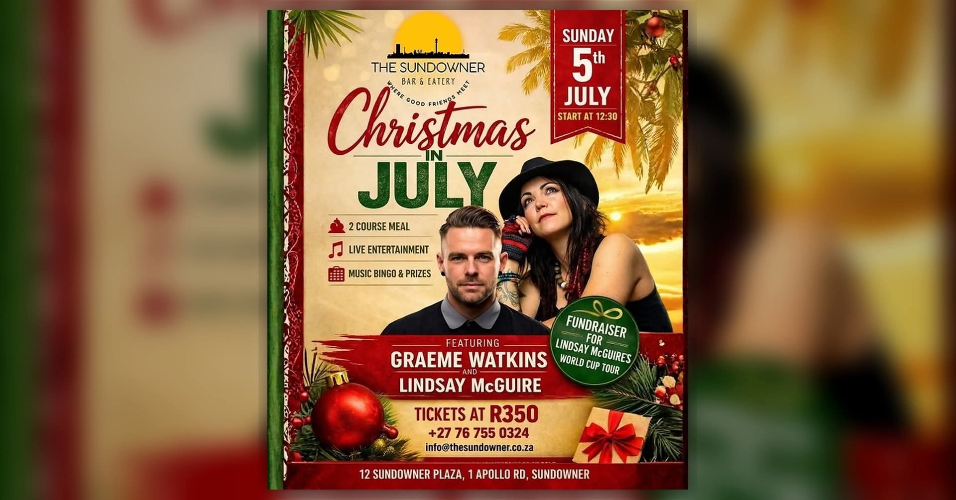 Graeme Watkins and Lindsay McGuire @ The Sundowner Bar & Eatery 5 Jul