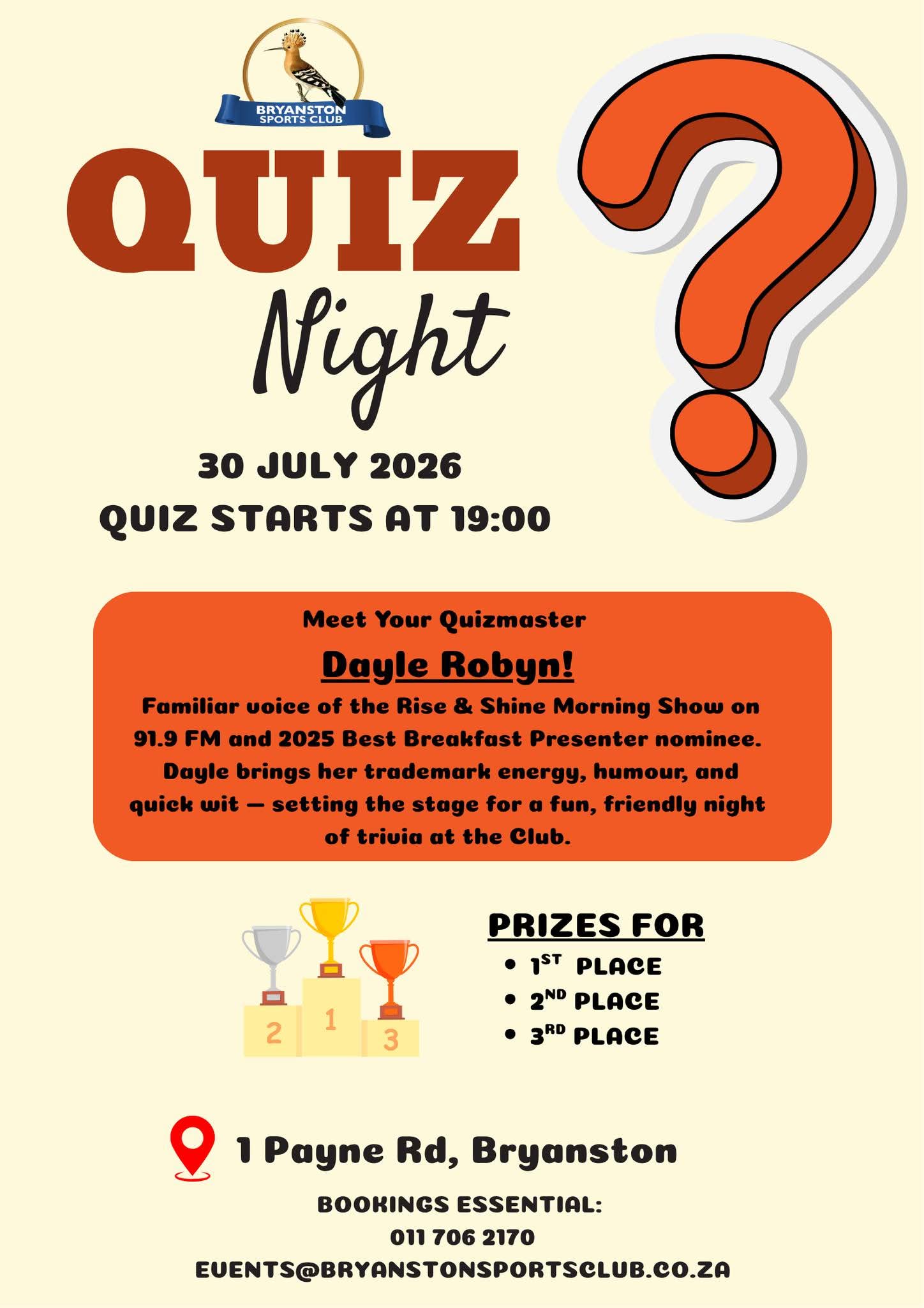 Quiz Night @ Bryanston Sports Club 30 July