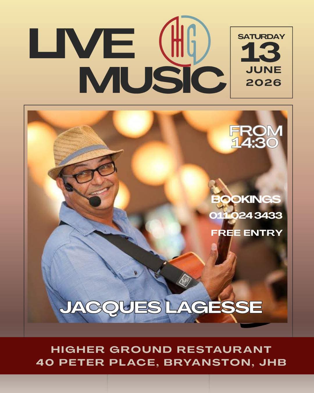 Jacques Lagesse @ Higher Ground 13 June