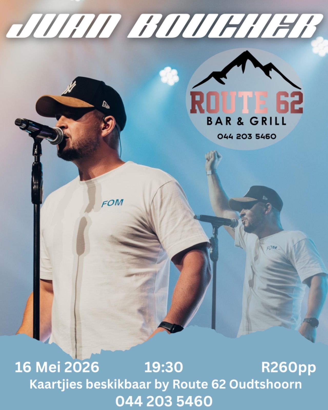 Juan Boucher @ Route 62 Bar & Grill, 16-05-2026 19:30, R260