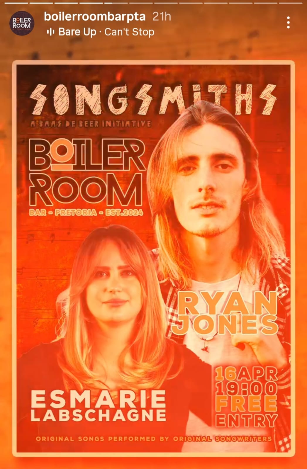 Songsmiths @ The Boiler Room 16 April 7pm