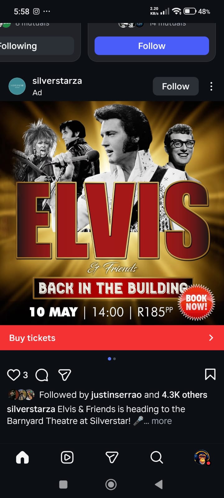 Elvis @ Barnyard Theatre at Silverstar, 10-05-2026 14:00, R185