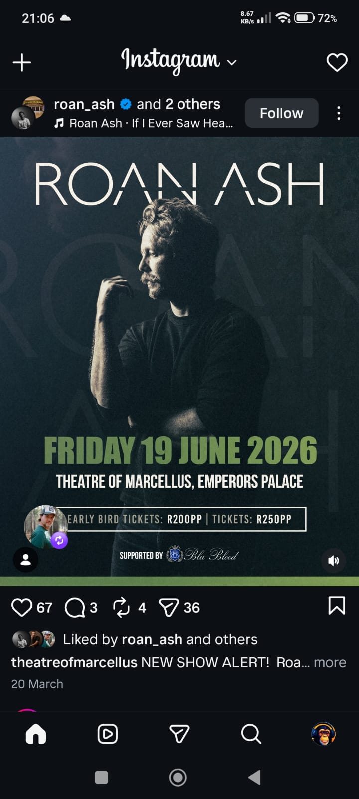 Roan Ash @ Theatre of Marcellus, Emperors Palace, 19-06-2026, R200