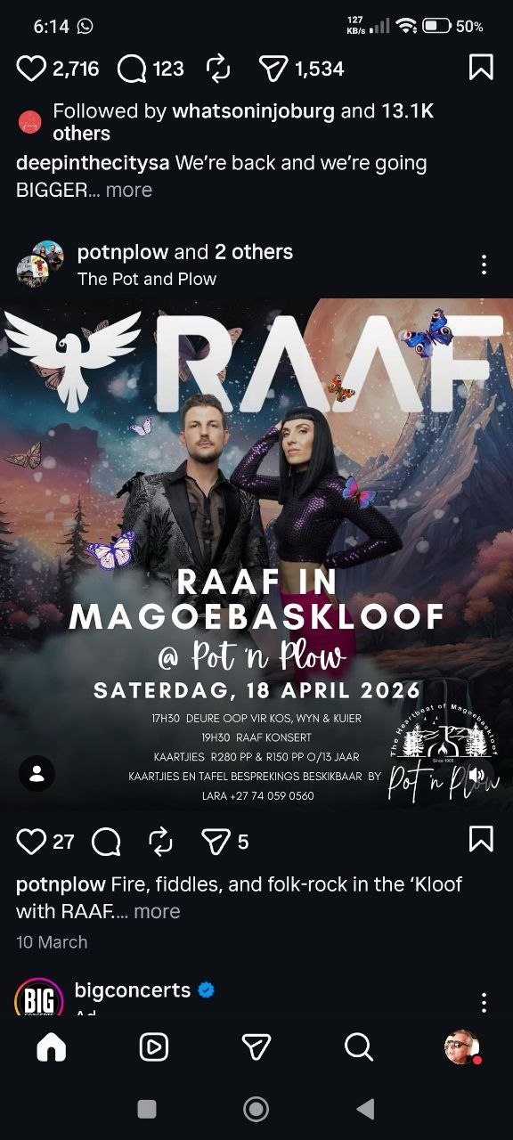RAAF @ The Pot And Plow, 18 April 2026 19:30, R280