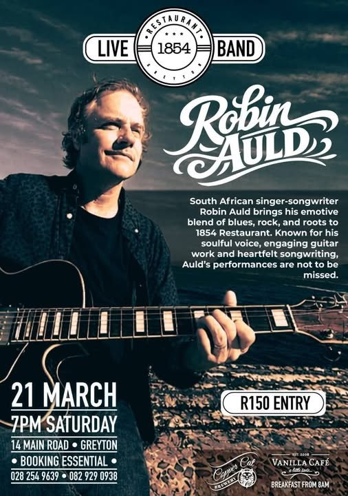 Robin Auld @ 1854 Restaurant, 21 March 2026 19:00, R150