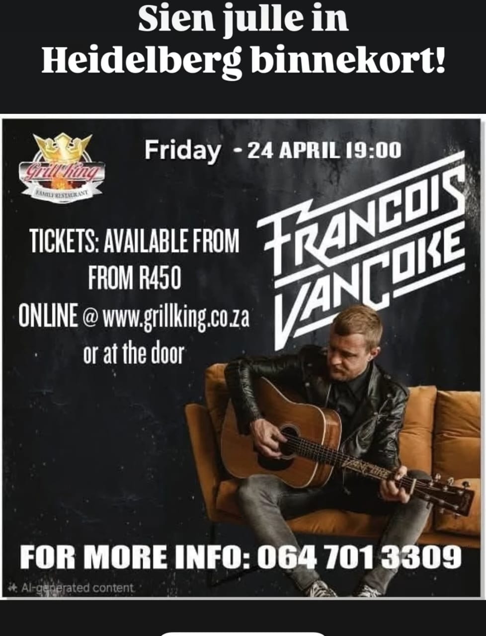 Francois Van Coke @ Grill King Family Restaurant, 24-04-2026 19:00, R450 - Image 1