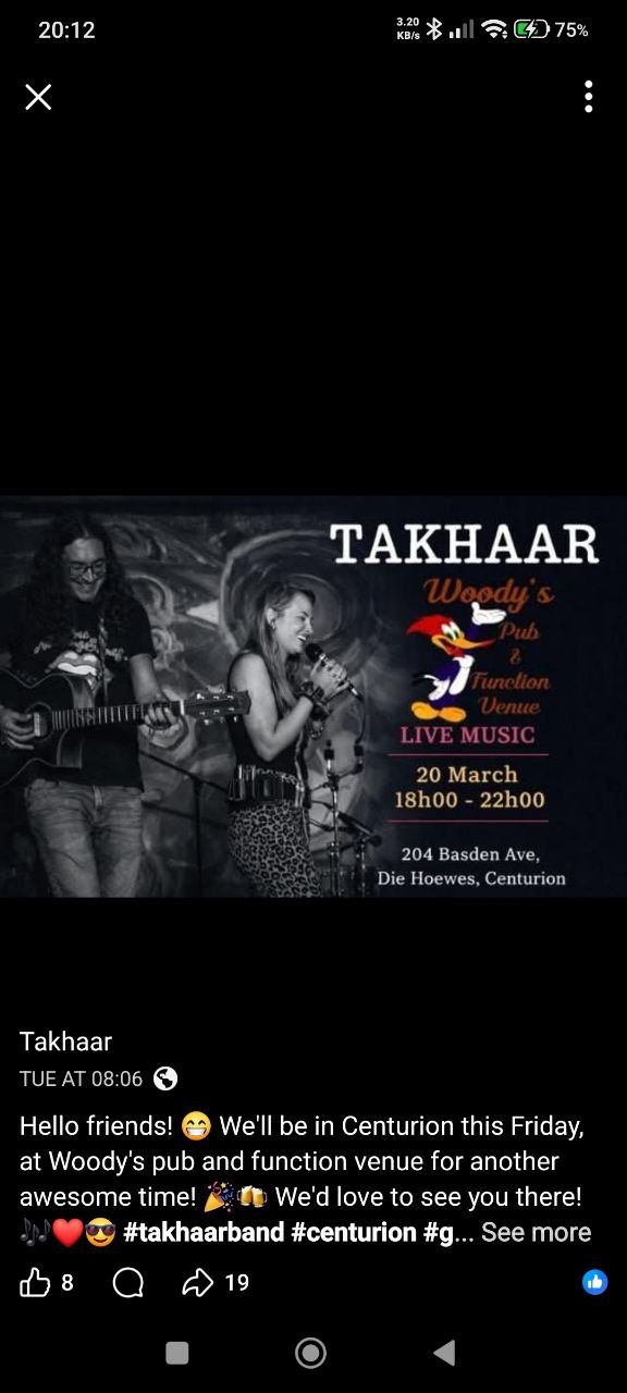 Takhaar @ Woody's Pub & Function Venue, 20 March 2026 18:00, Free