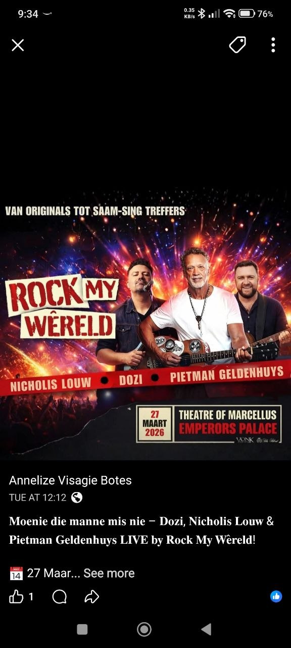 Dozi, Nicholis Louw & Pietman Geldenhuys @ Theatre of Marcellus Emperors Palace, 27 March 2026, Free