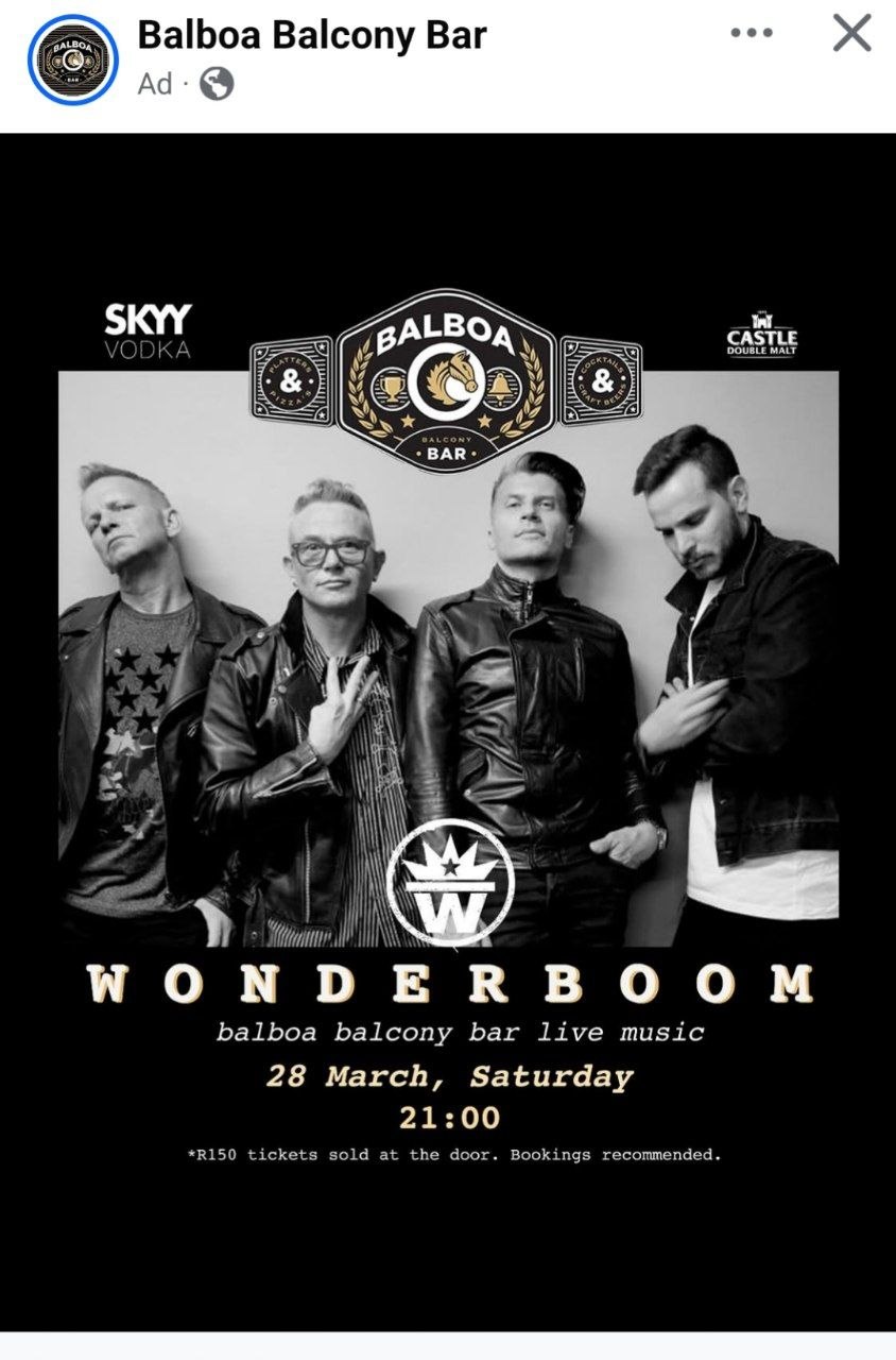 Wonderboom @ Balboa Balcony Bar, Stellenbosch, 28 March 2026 21:00, R150