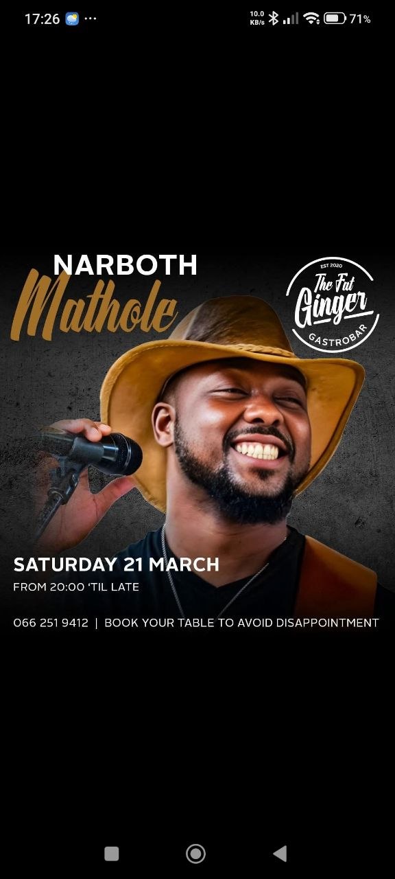 NARBOTH Mathole @ The Fat Ginger Gastrobar, 21 March 2026 20:00, Free