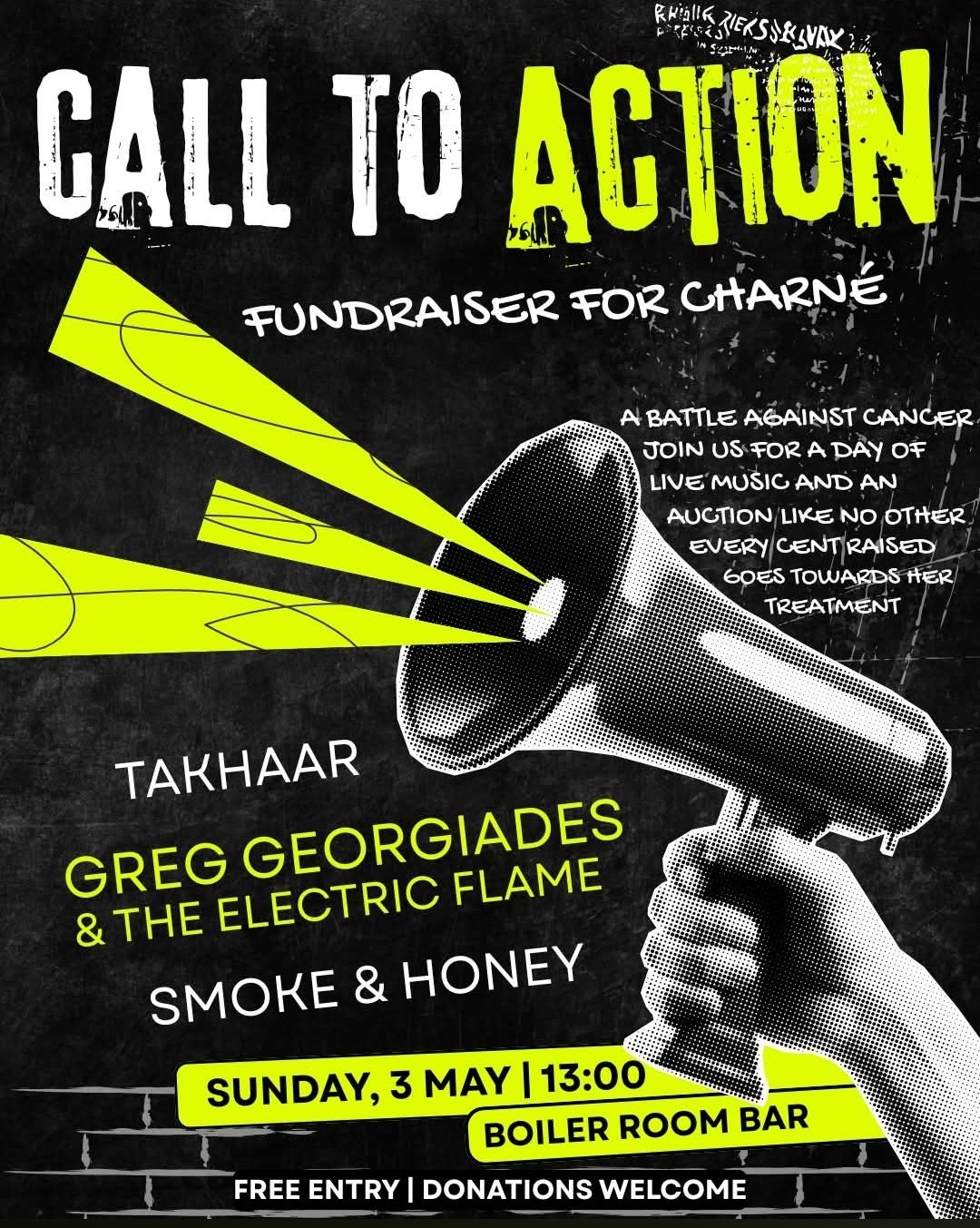 Takhaar, Greg Georgiades & The Electric Flame, Smoke & Honey @ Boiler Room Bar, 03-05-2026 13:00