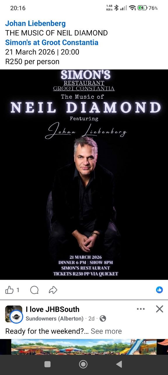 Johan Liebenberg @ Simon's at Groot Constantia, 21 March 2026 20:00, R250