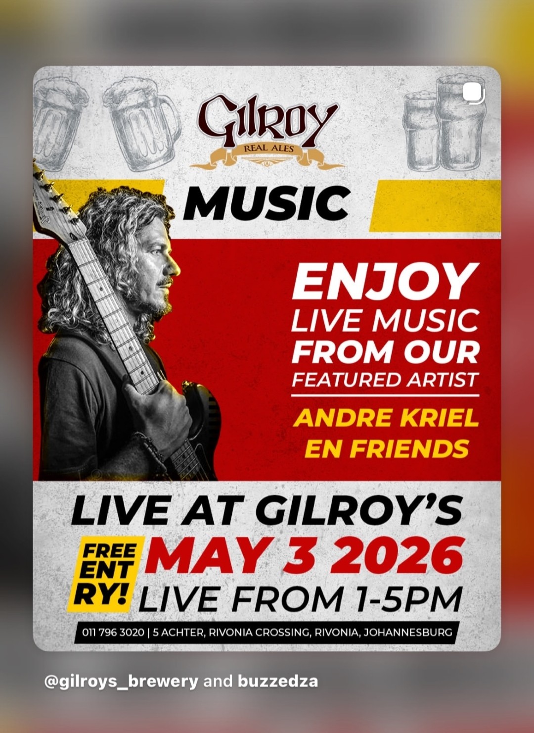 Andre Kriel en Friends @ Gilroy'S Brewery (Pty) Ltd, 03-05-2026 13:00
