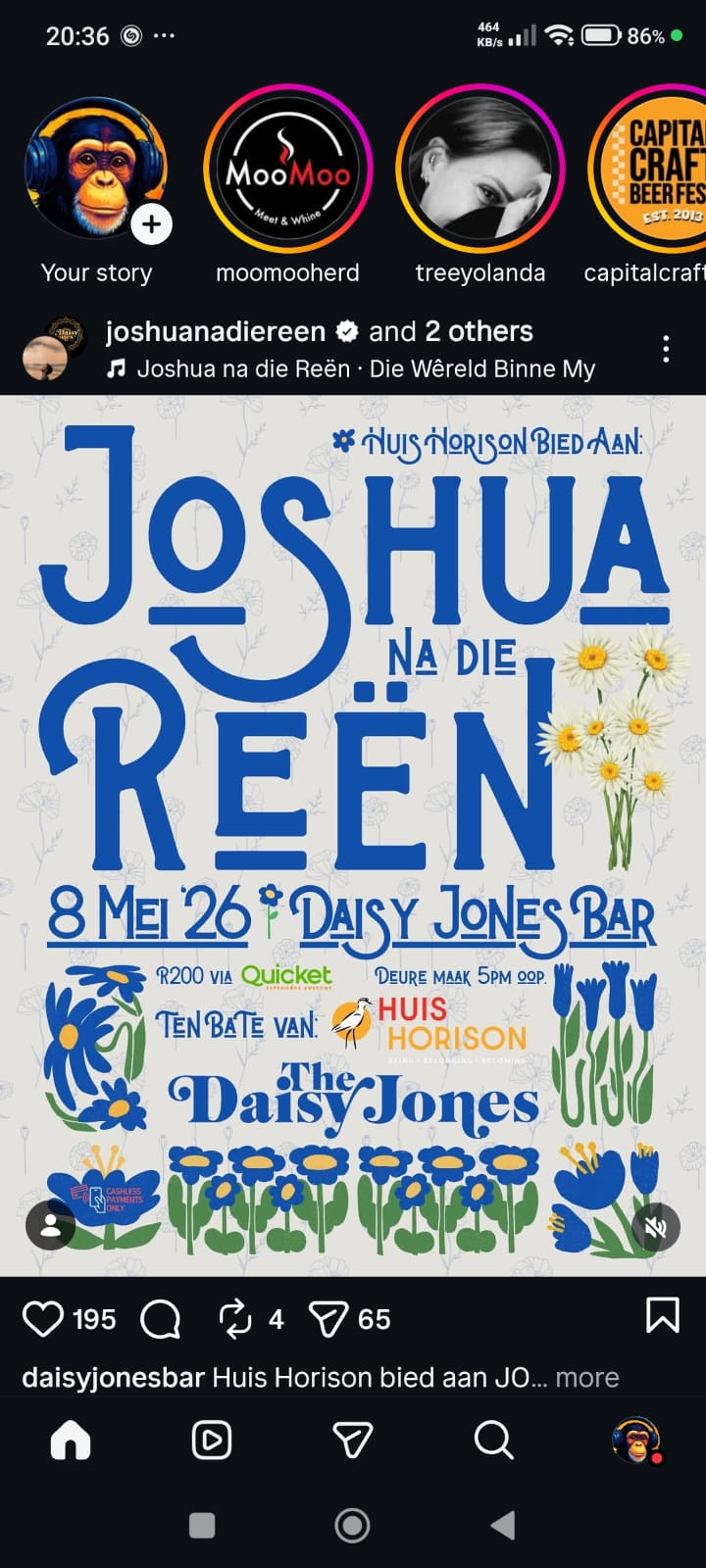 Joshua na die Reên @ Daisy Jones Bar, 08-05-2026 17:00, R200