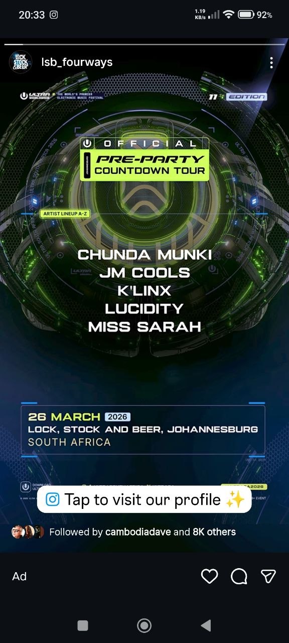 Chunda Munki, JM Cools, K'linx, Lucidity, Miss Sarah @ Lock Stock Beer Fourways, 26 March 2026, Free